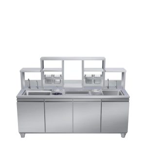 Quầy pha chế 4 cửa có kệ - Chất liệu inox 304