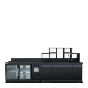 Quầy pha chế 4 cửa có kệ màu đen - Chất liệu inox 304