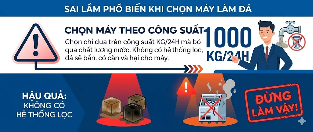 Các Sai Lầm Phổ Biến Khi Chọn Máy Làm Đá Tinh Khiết Công Suất Nhỏ