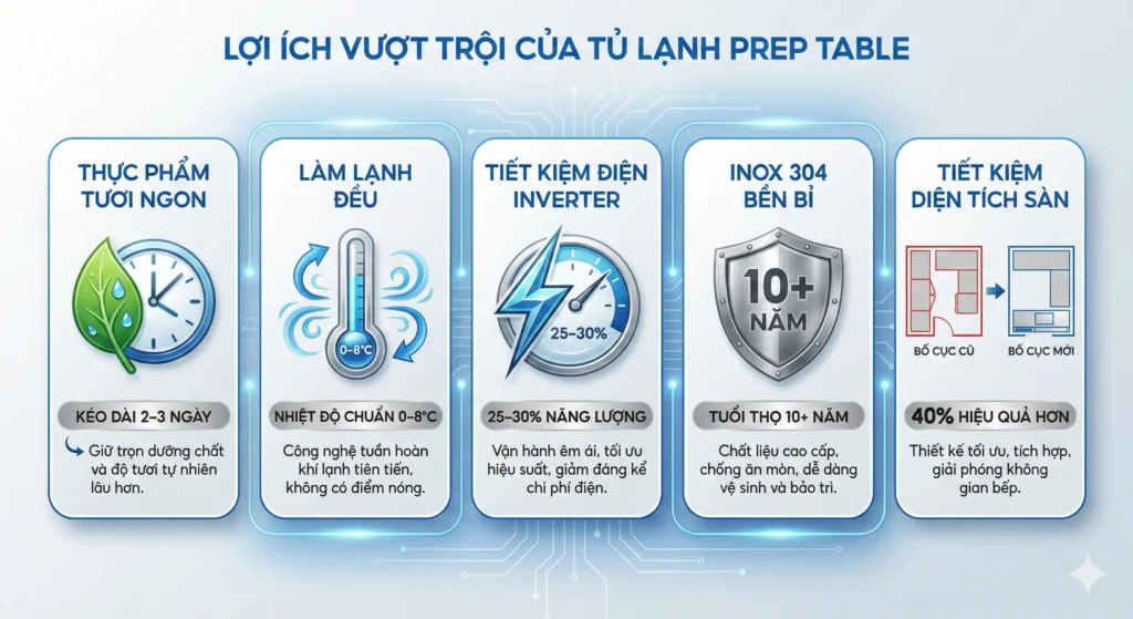 5 lợi ích cho Tủ bàn mát.
