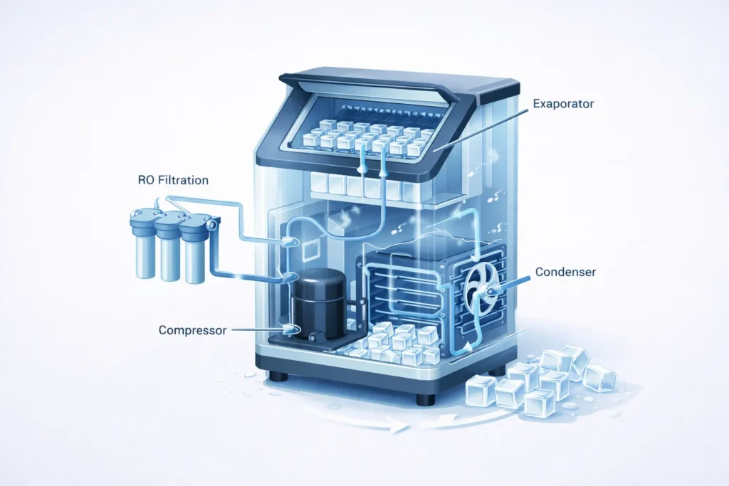 Đặc điểm kỹ thuật cốt lõi của máy làm đá viên sạch
