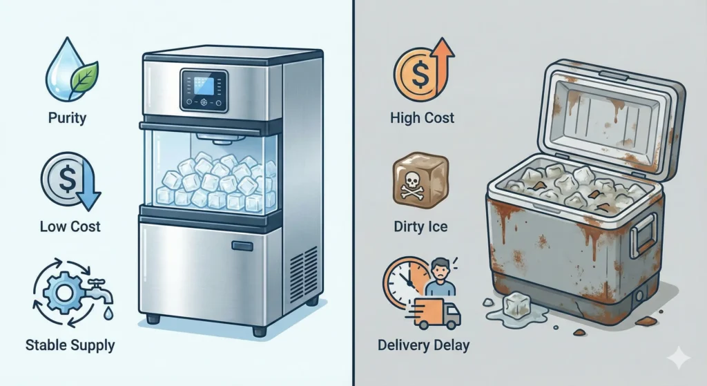 So sánh máy làm đá viên Coolingtech với mua đá ngoài