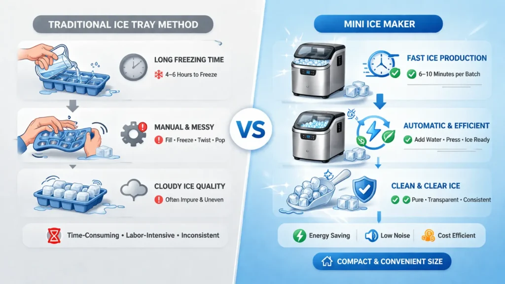 So sánh phương pháp làm đá truyền thống và máy làm đá mini