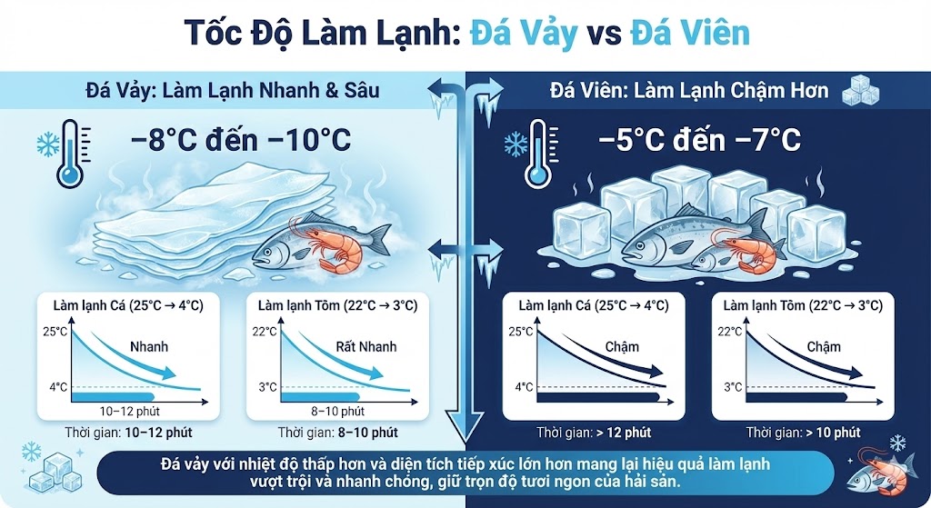 Đá vảy lạnh sâu và hạ nhiệt nhanh