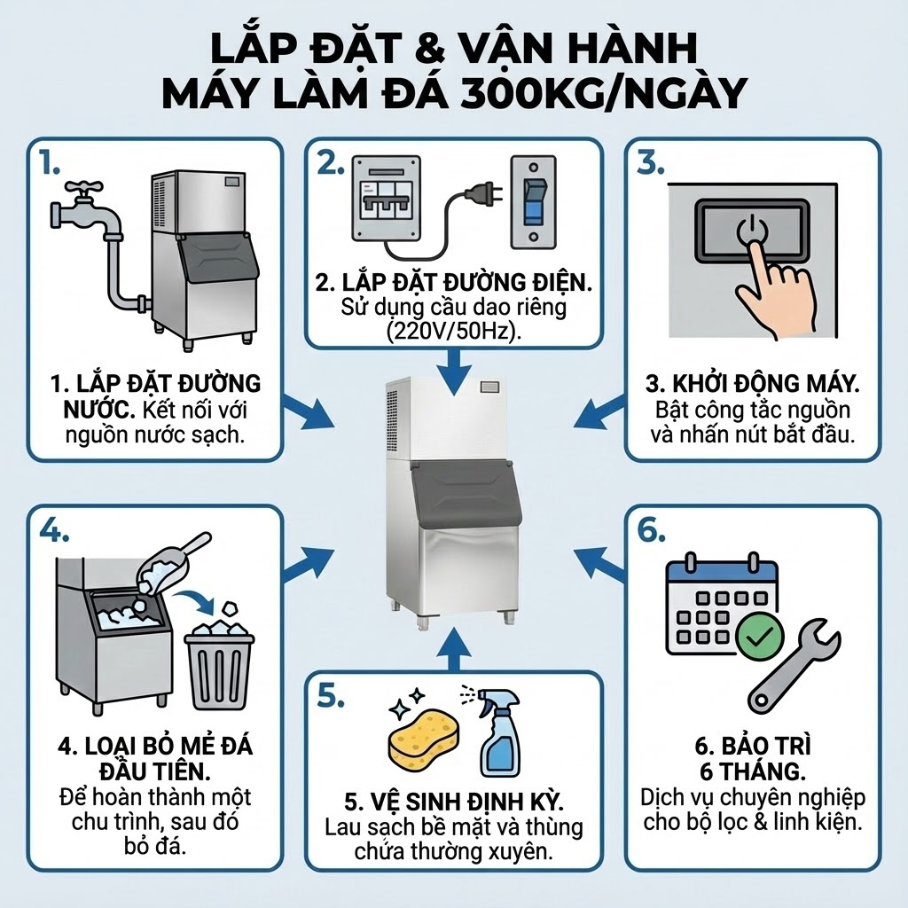 Hướng Dẫn Lắp Đặt & Vận Hành Máy Làm Đá Viên 300kg