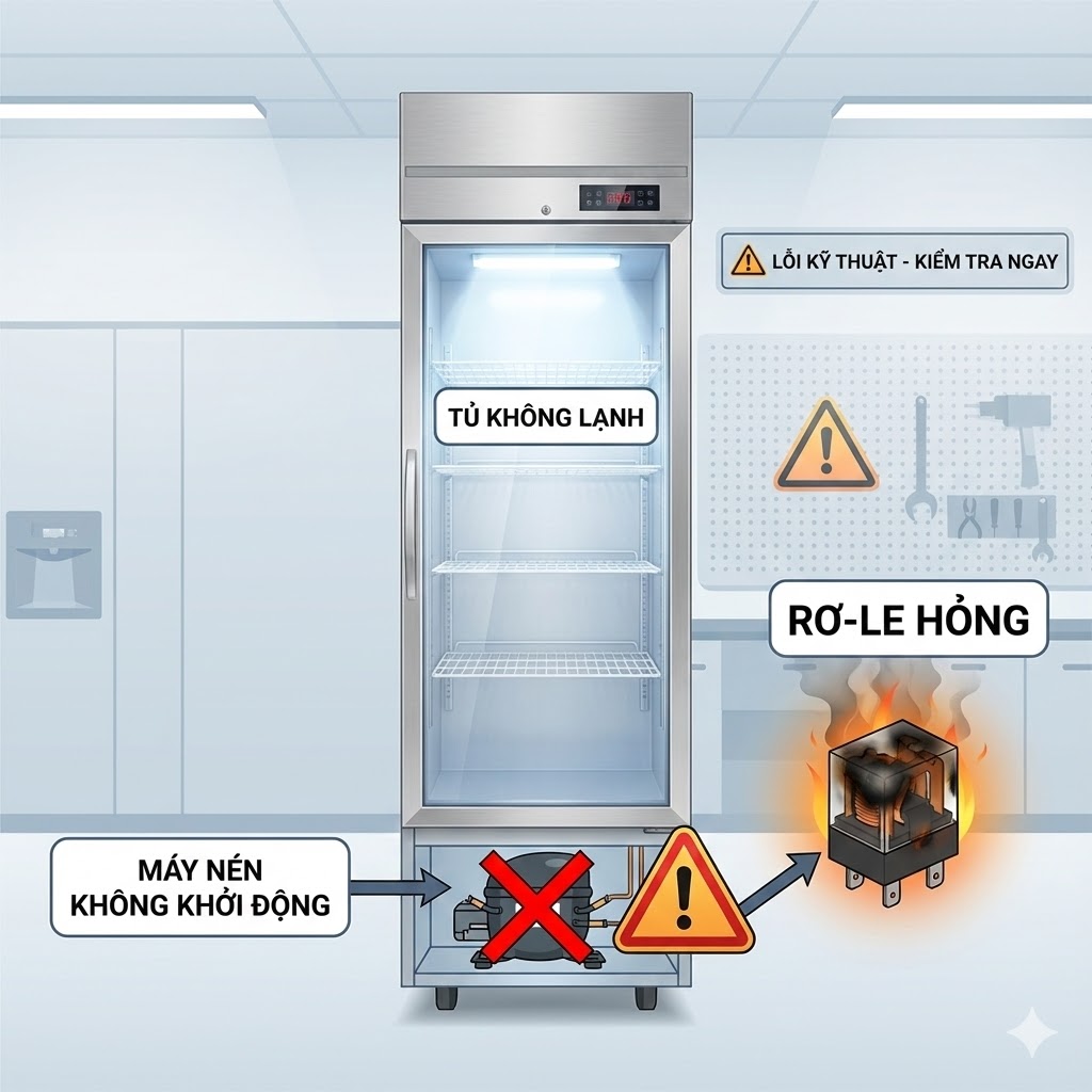 Đèn Tủ Sáng Nhưng Tủ Không Chạy – Rơ-le Máy Nén Hỏng