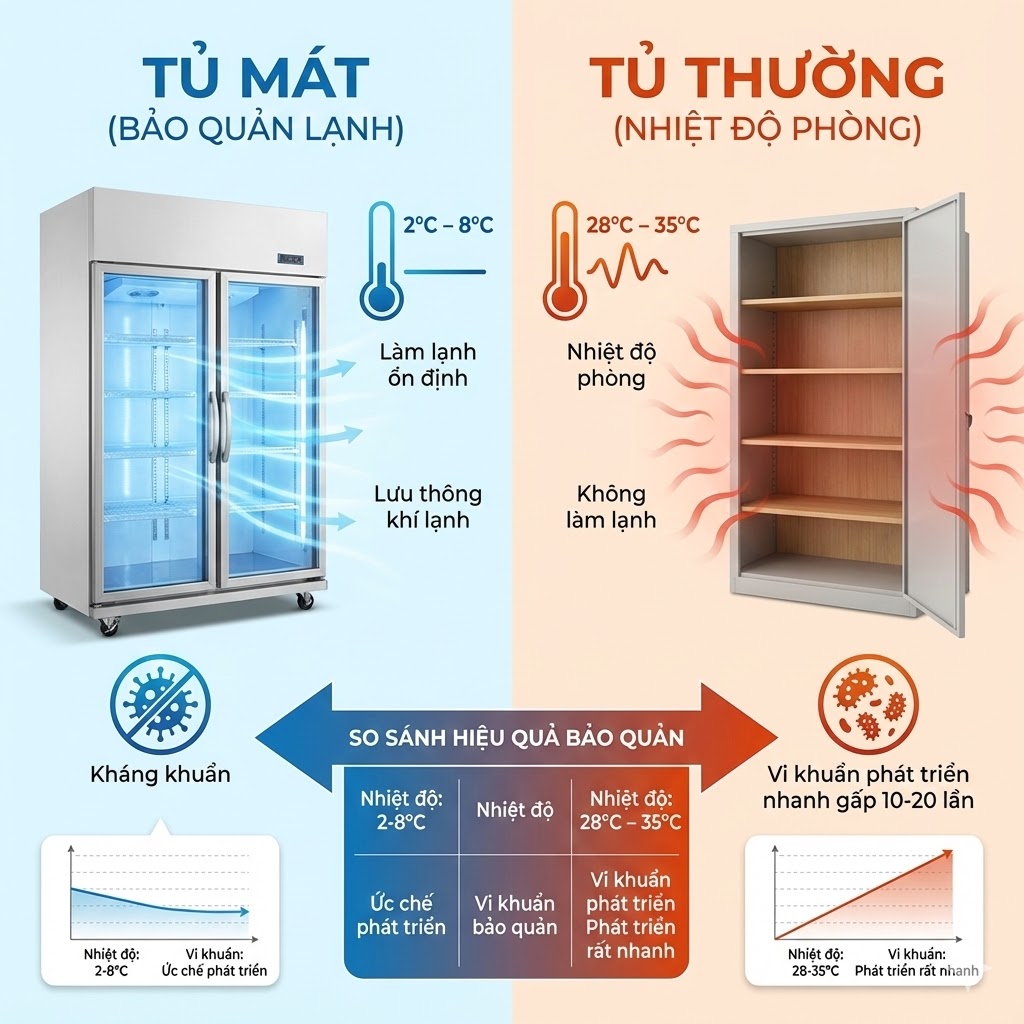NHIỆT ĐỘ BẢO QUẢN – TỦ MÁT vs TỦ THƯỜNG