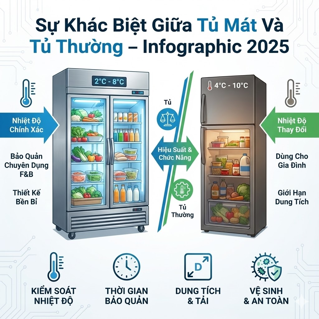 Sự Khác Biệt Giữa Tủ Mát Và Tủ Thường – Infographic 2025