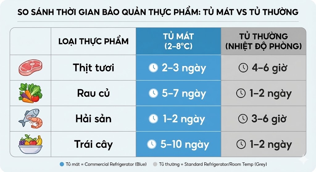 THỜI GIAN BẢO QUẢN – BẢNG SO SÁNH