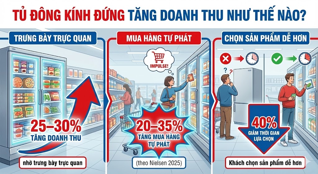 Tủ Đông 2 Cửa Kính Đứng Công Suất 1100W | Giải Pháp Trưng Bày và Bảo Quản Thực Phẩm