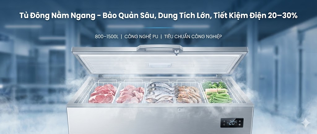 Tủ đông nằm ngang và tủ đông 2 cửa kính đứng – Nên chọn loại nào?