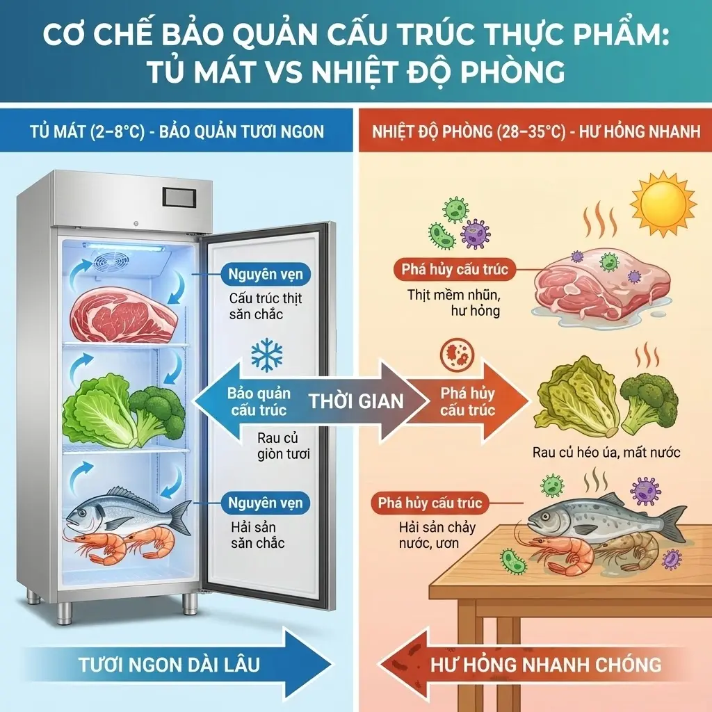 Tủ Mát Giúp Giữ Nguyên Cấu Trúc Thịt – Rau – Hải Sản