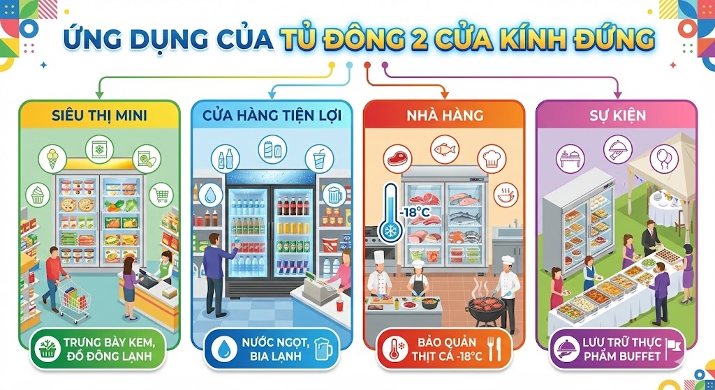 Ứng Dụng Của Tủ Đông 2 Cửa Kính Đứng Trong Kinh Doanh