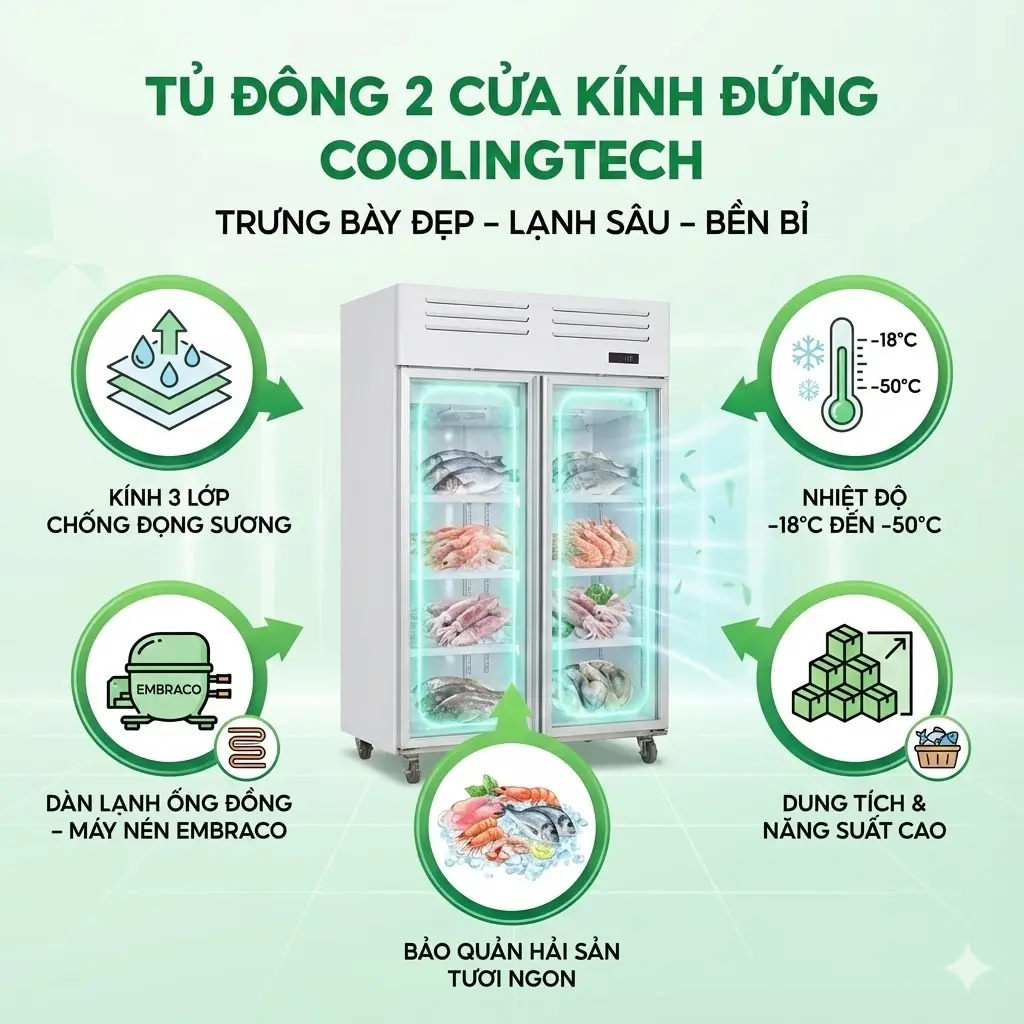 tủ đông 2 cửa kính đứng Coolingtech